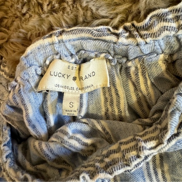 Lucky Brand Bell Sleeve Off the Shoulder Blue Stripe Top Small - Picture 3 of 6